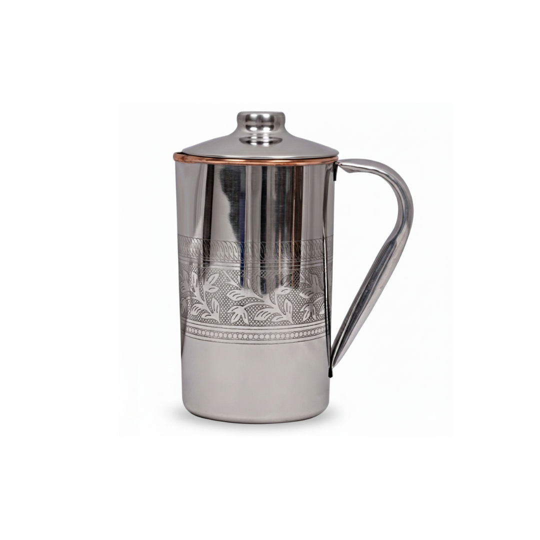 Pure steel copper jug luxury design with lid embossed, 1500 M